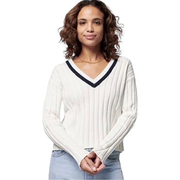 Faherty Game Set Cricket Sweater White Organic Cotton Cashmere Blend Size Small - Picture 3 of 12